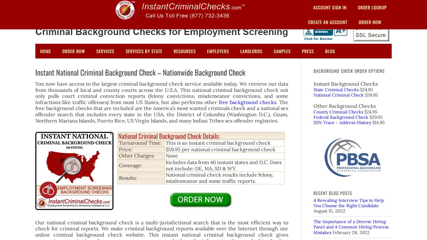 Instant National Criminal Background Check Nationwide